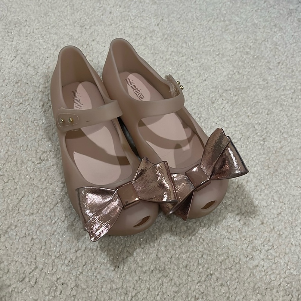 Mini Melissa Pink Silicone Jelly Flats with Metallic Bow Size 10